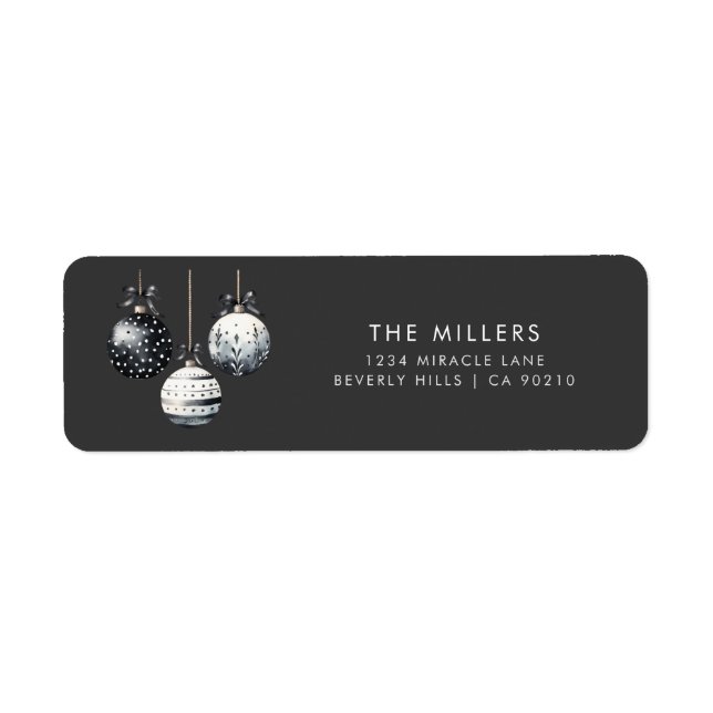 Black White Ornaments Minimalist Christmas Label (Front)