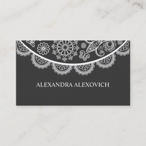 Customizable Black &amp; White Ornate Lace Pattern Business Card Template