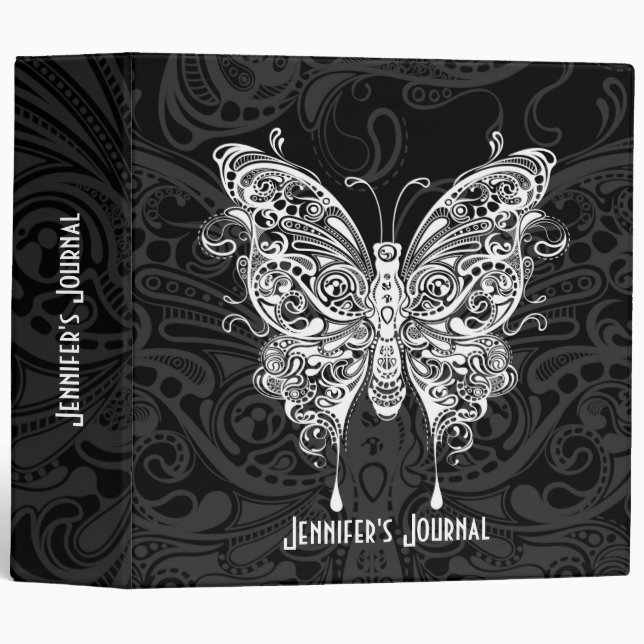 Black & White Ornate TribalButterfly Binder (Front/Spine)
