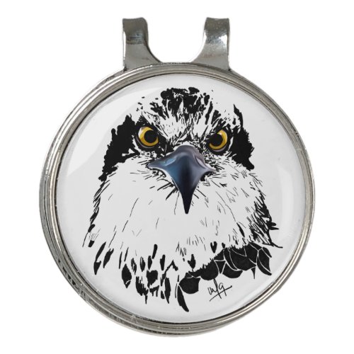 Black White Osprey with Piercing Eyes Golf Hat Clip