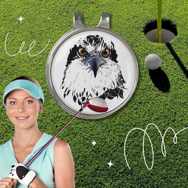 Black White Osprey with Piercing Eyes Golf Hat Clip (Creator Uploaded)