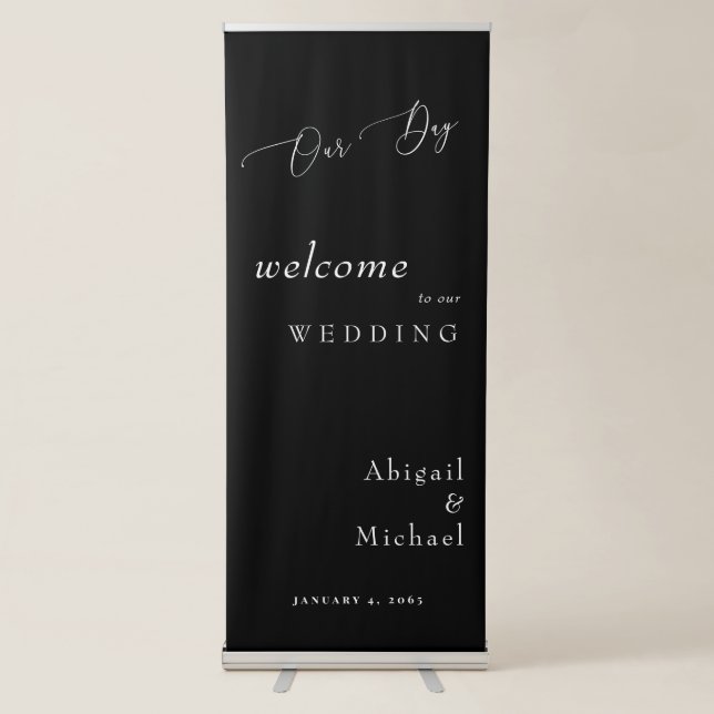 Black & White Our Day II Wedding  Retractable Banner (Front)
