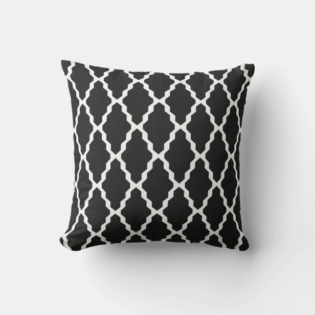Black White Outdoor Pillows Trellis Tile Pattern (Front)