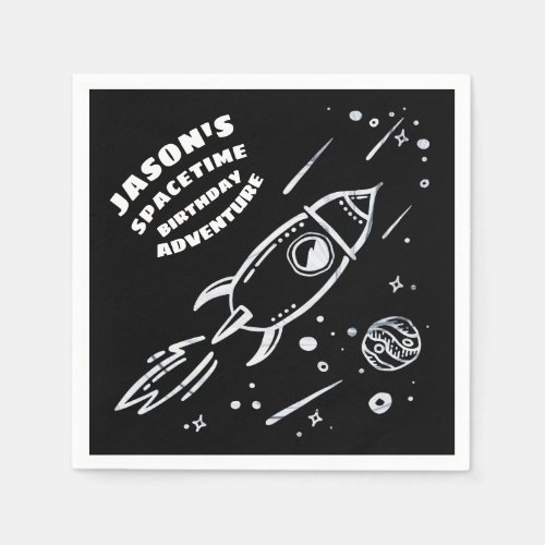 Black White Outer Space Astronaut Birthday Napkin