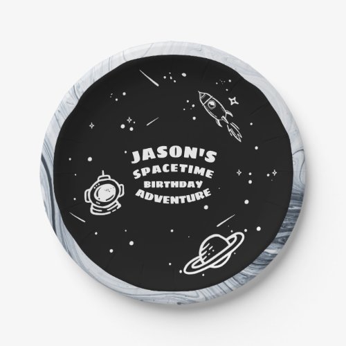 Black White Outer Space Astronaut Birthday Plate