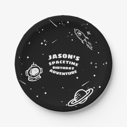 Black White Outer Space Astronaut Birthday Plate