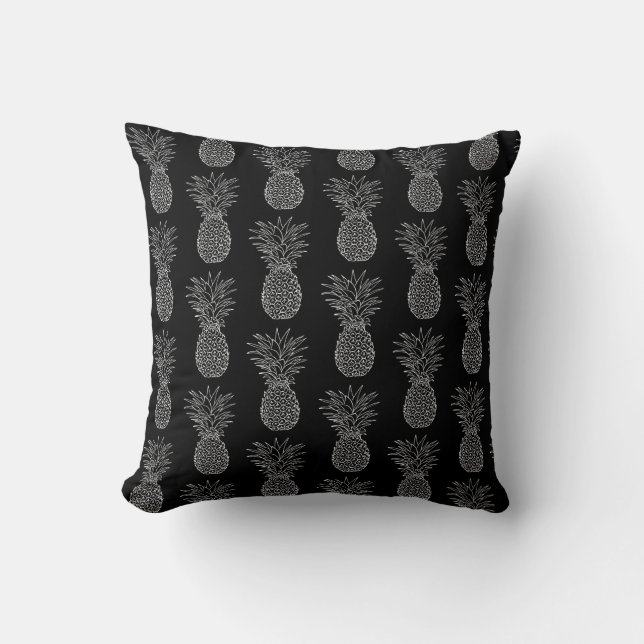 Black White Outline Pineapple Modern Tropical Throw Pillow (Front)