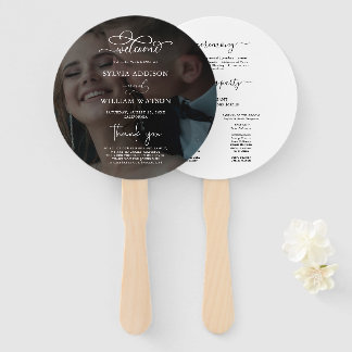 Black & White Overlay Photo Wedding Programs Hand Hand Fan