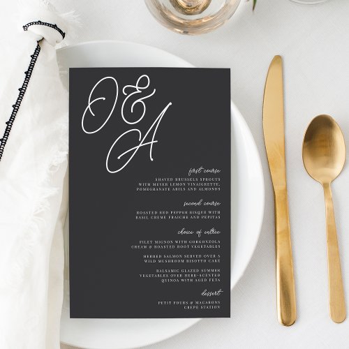Black  White Oversized Monogram Wedding Menu