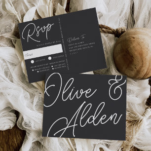 Black & White Oversized Script Meal Choice RSVP Postcard