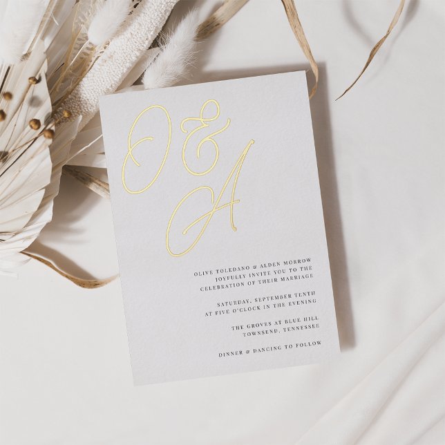 Black & White Oversized Script Monogram Wedding Foil Invitation (Creator Uploaded)