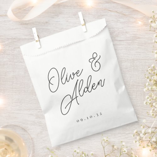 Black  White Oversized Script Names Wedding Favor Bag