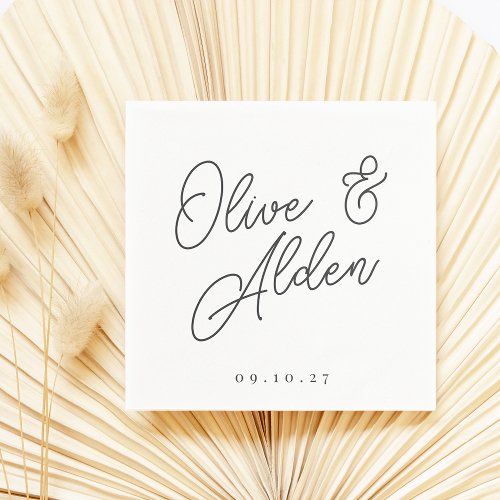 Black  White Oversized Script Names Wedding Napkins