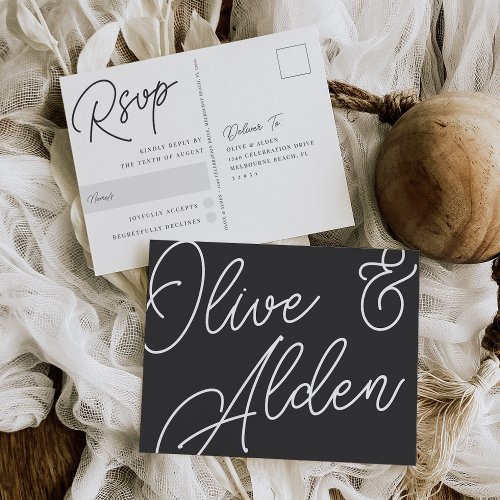 Black  White Oversized Script RSVP Postcard