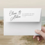 Black & White Oversized Script Wedding 5x7 Envelope<br><div class="desc">Designed to match our Black & White Oversized Script wedding invitations,  this elegant color coordinated envelope features your names and return address on the back flap. Our Ash colorway makes a classic statement with soft black lettering on a crisp white background.</div>