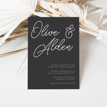 Black & White Oversized Script Wedding Invitation by RedwoodAndVine at Zazzle