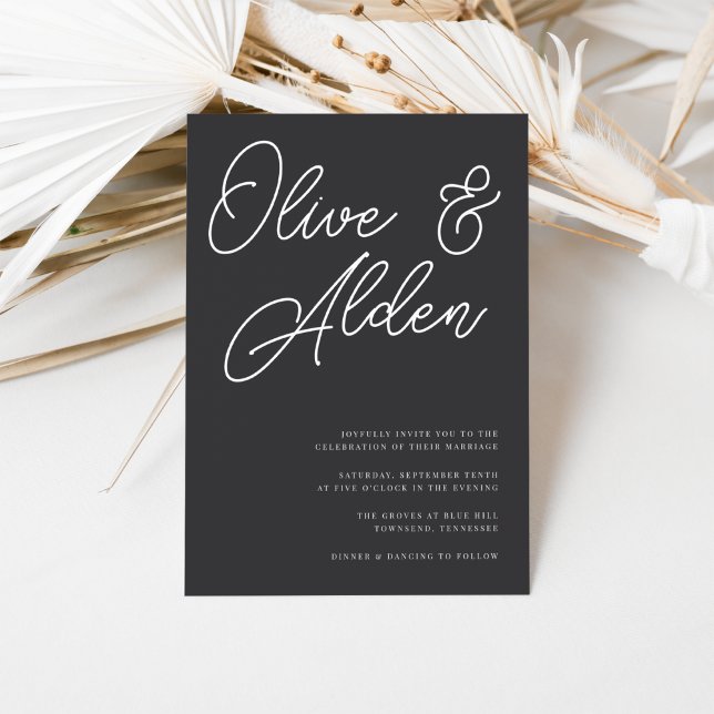 Black & White Oversized Script Wedding Invitation (Creator Uploaded)