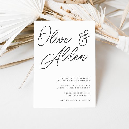 Black  White Oversized Script Wedding Invitation
