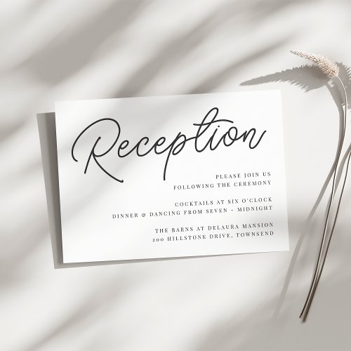 Black  White Oversized Script Wedding Reception Enclosure Card