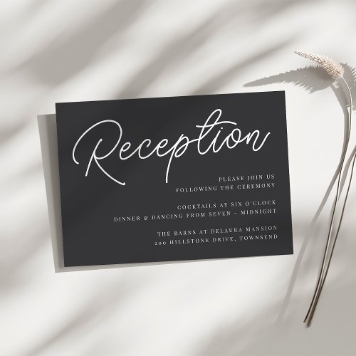 Black  White Oversized Script Wedding Reception Enclosure Card