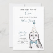 Black & White Owl 1st Birthday Boy Party Invitation (Front)