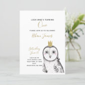 Black & White Owl Baby 1st Birthday Party Invitation (Standing Front)
