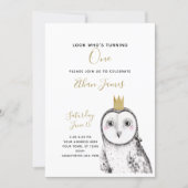 Black & White Owl Baby 1st Birthday Party Invitation (Front)