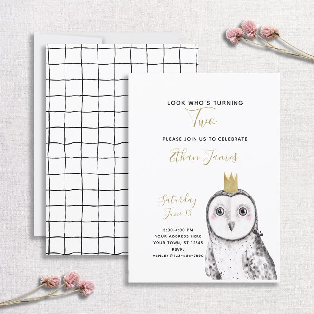 Black & White Owl Baby 2nd Birthday Party Invitation (Creator Uploaded)