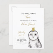 Black & White Owl Baby 2nd Birthday Party Invitation Postcard (Front/Back)