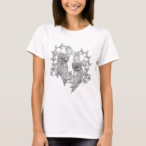 Black White Owl Sketch T_Shirt