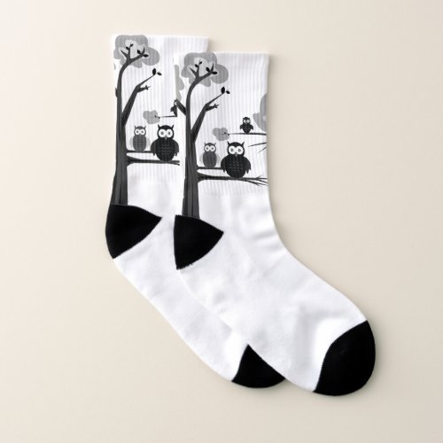 Black  White Owls Socks
