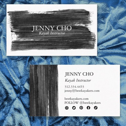 Black  White Paint Stripe Brushstroke Bold Simple Business Card