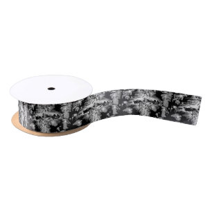 Black + White Paint Swirls Satin Ribbon