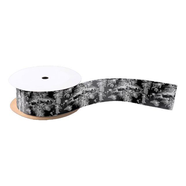 Black + White Paint Swirls Satin Ribbon (Spool)