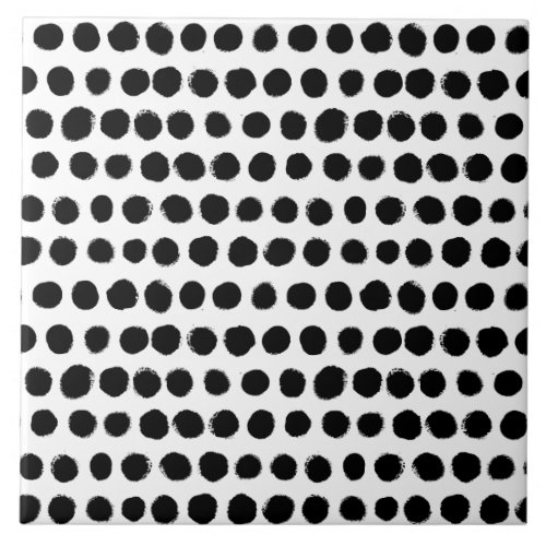Black  White Painted Polka Dots Tile