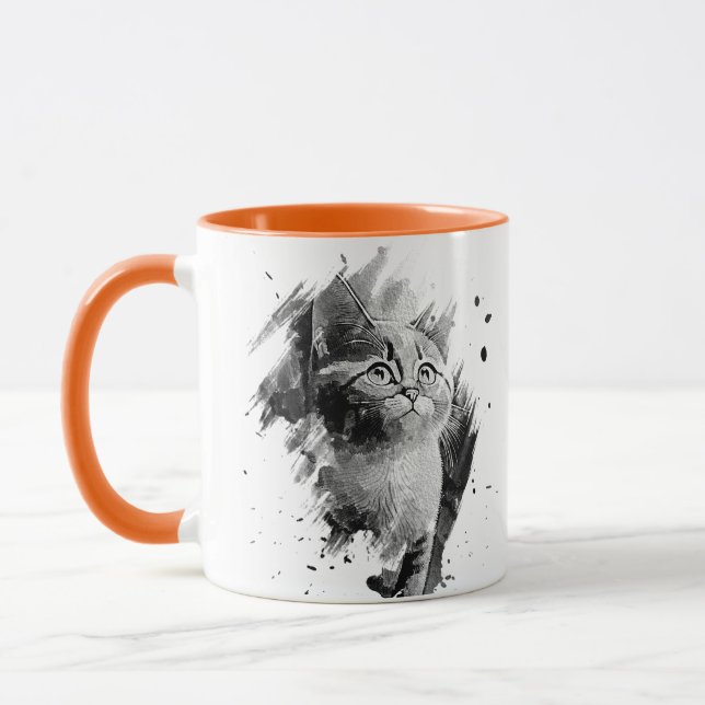 Black & White Painting Cat Mug customizable (Left)