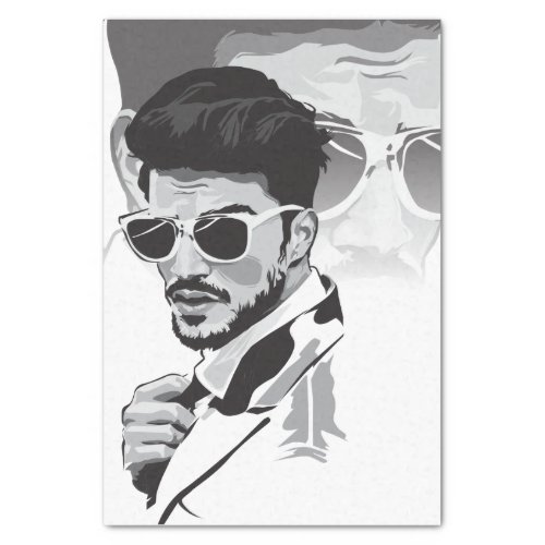 Black  White Painting Drawing Man Portrait  Tissue Paper