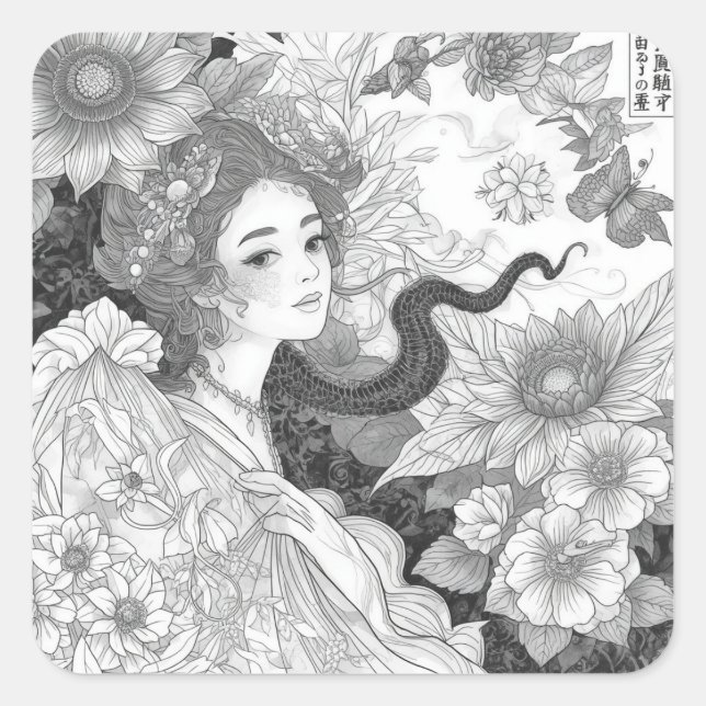Black & White Painting Outline Collection Square Sticker (Front)