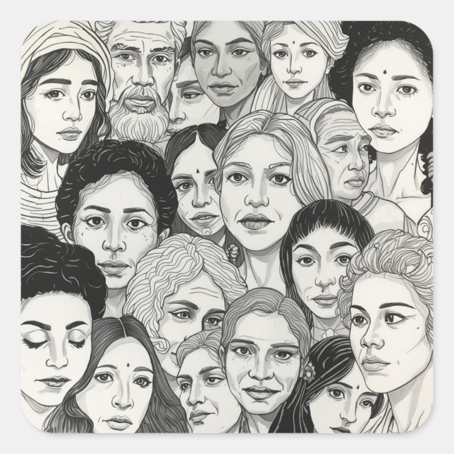 Black & White Paintings Celebrating Diversity  Square Sticker (Front)