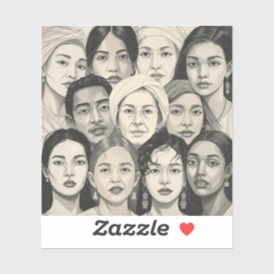 Black & White Paintings Celebrating Diversity Sticker