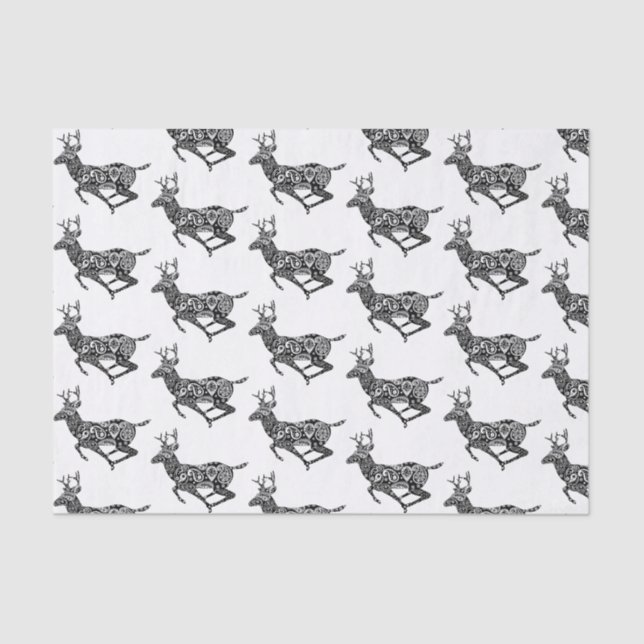 Black & White Paisley Deer Tissue Paper (Front)