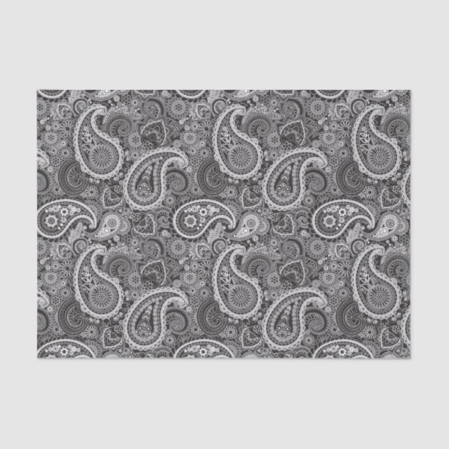 Black White Paisley Elegant Pattern Tissue Paper (Front)
