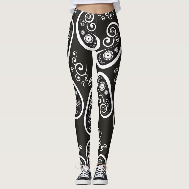 Black white paisley leggings (Front)