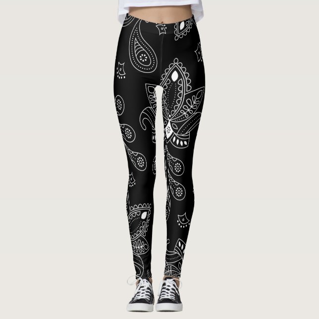 Black/White Paisley Leggings (Front)