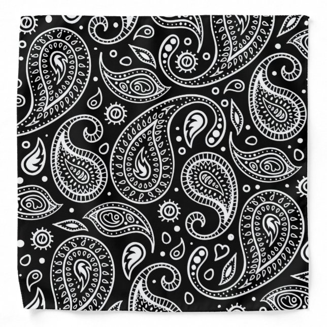 black white paisley pattern bandana (Front)