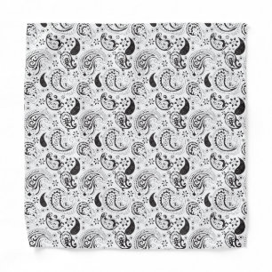 Black & White Paisley Pattern –Elegant Textile Art Bandana
