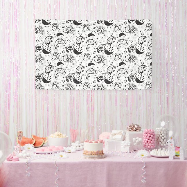Black & White Paisley Pattern –Elegant Textile Art Banner (Party)