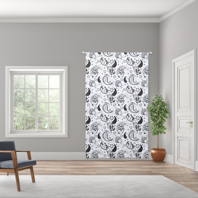 Black & White Paisley Pattern –Elegant Textile Art Blackout Curtains (Wide)