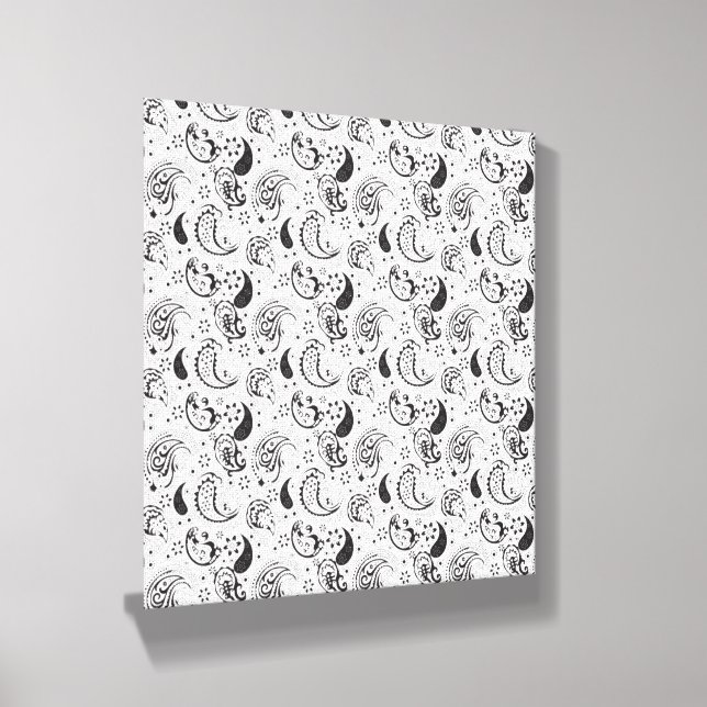 Black & White Paisley Pattern –Elegant Textile Art Canvas Photo Tile (Angled)