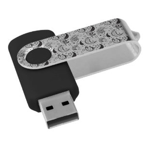 Black & White Paisley Pattern –Elegant Textile Art Flash Drive
